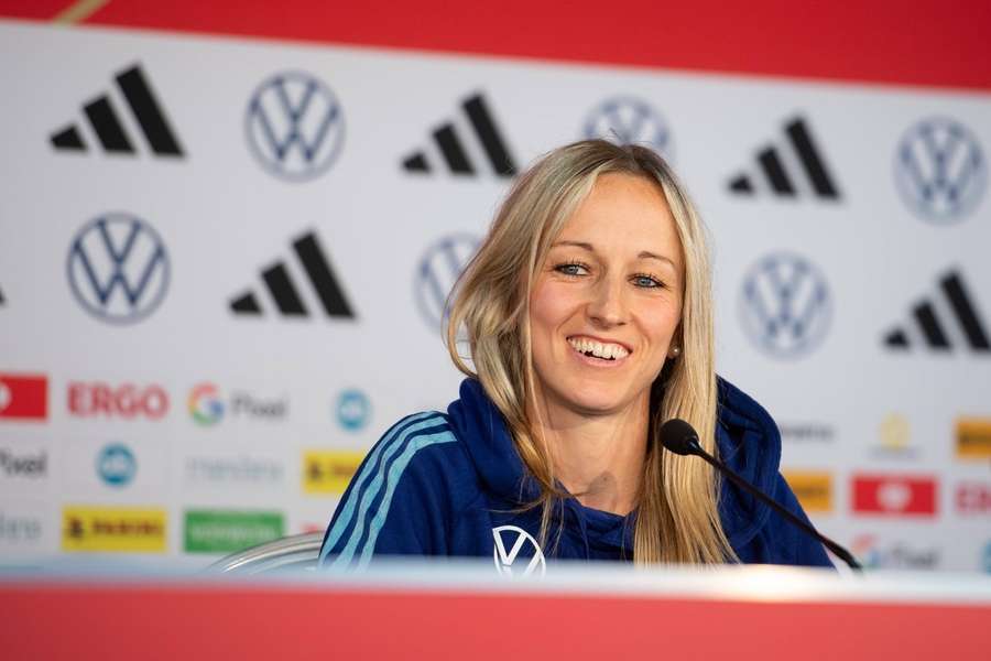 Frauen-WM: Abwehrspielerin Kathrin Hendrich bei der heutigen Pressekonferenz der DFB-Frauen. 