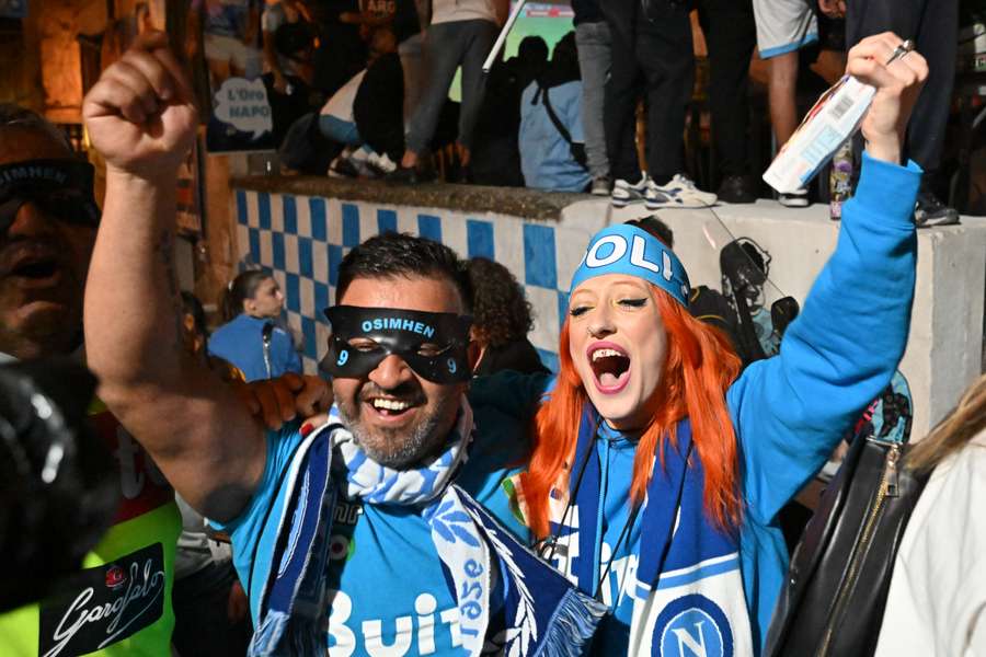 Napoli fans gathered at the Largo Maradona in the Quartieri Spagnoli district