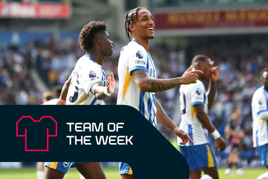 Joao Pedro (right) celebrates his goal for Brighton