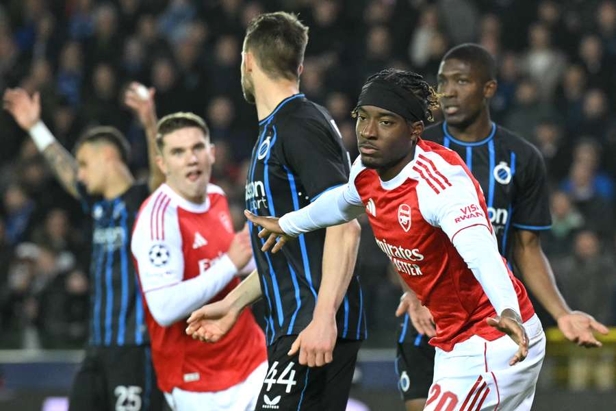 Noni Madueke celebrates after doubling Arsenal's lead over Club Brugge Noni Madueke celebrates after doubling Arsenal's lead over Club Brugge