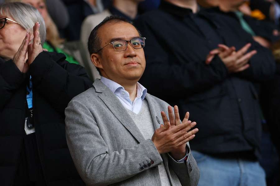 Wolverhampton Wanderers chairman Jeff Shi in the stands before the match