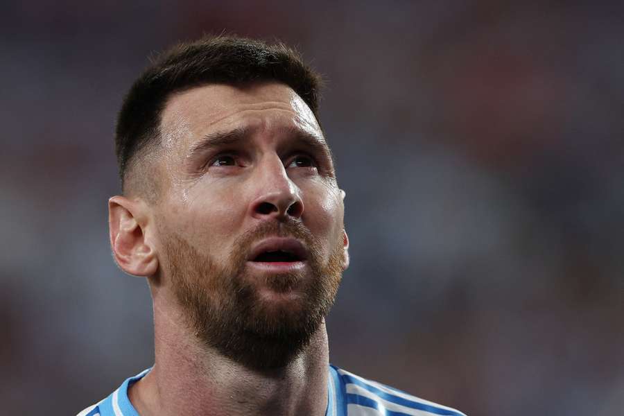 Argentina's Lionel Messi reacts 