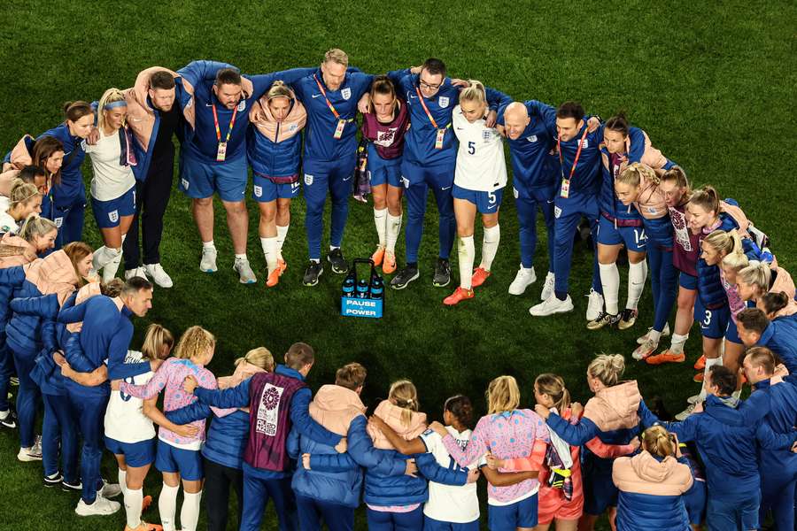 England's players ahead of their quarter-final win against Colombia