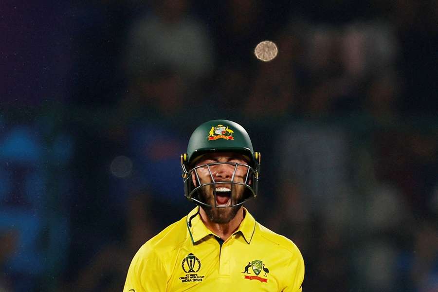 Glenn Maxwell roars in delight after scoring his rapid ton