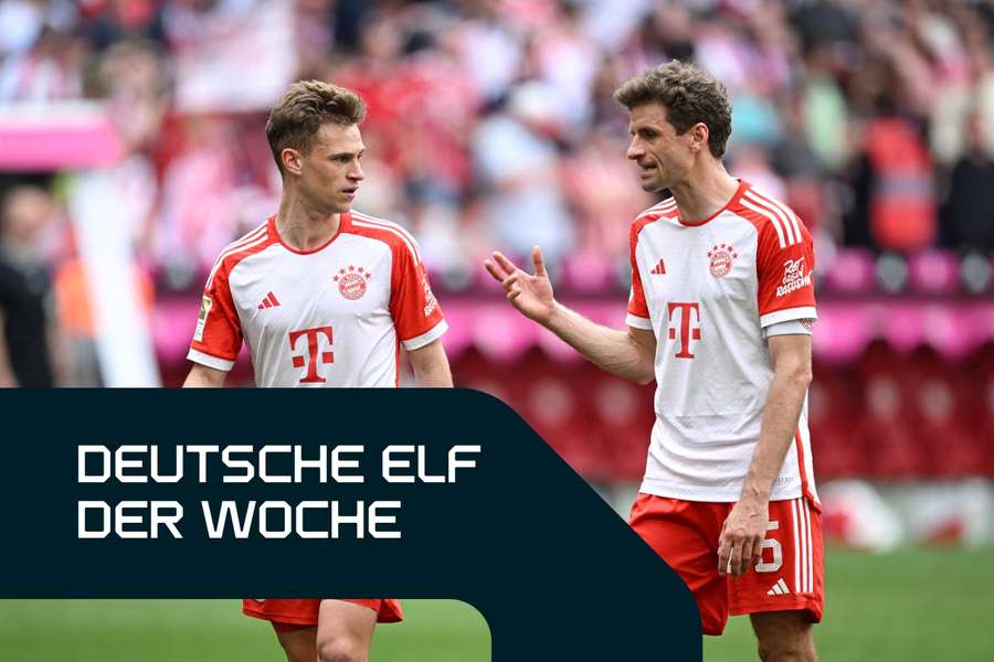 Die Bayern-Profis Joshua Kimmich (l.) und Thomas Müller (r.) wurden für die deutsche Elf der Woche nominiert.