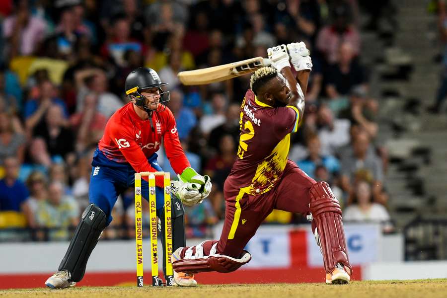 Russell (R) bats for the West Indies