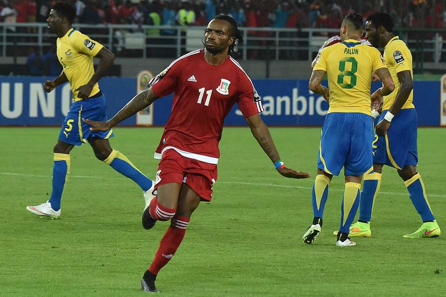 Balboa celebrates a goal against Gabon with Equatorial Guinea