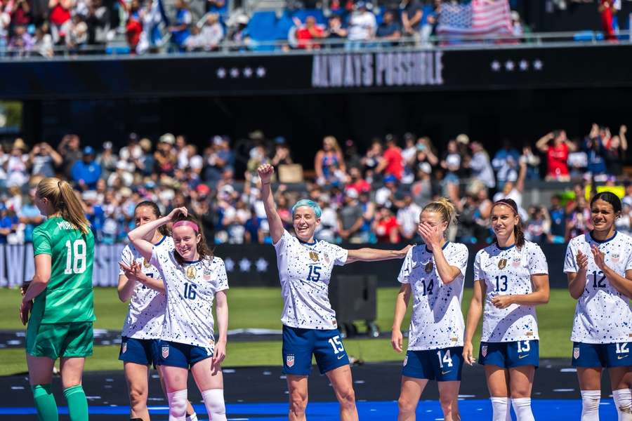 Megan Rapinoe avec son n°15 à l'occasion du match amical face au Pays de Galles le 10 juillet.