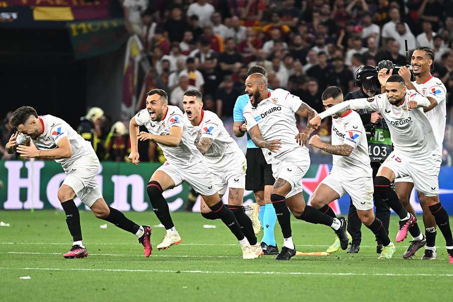 Sevilla players celebrate