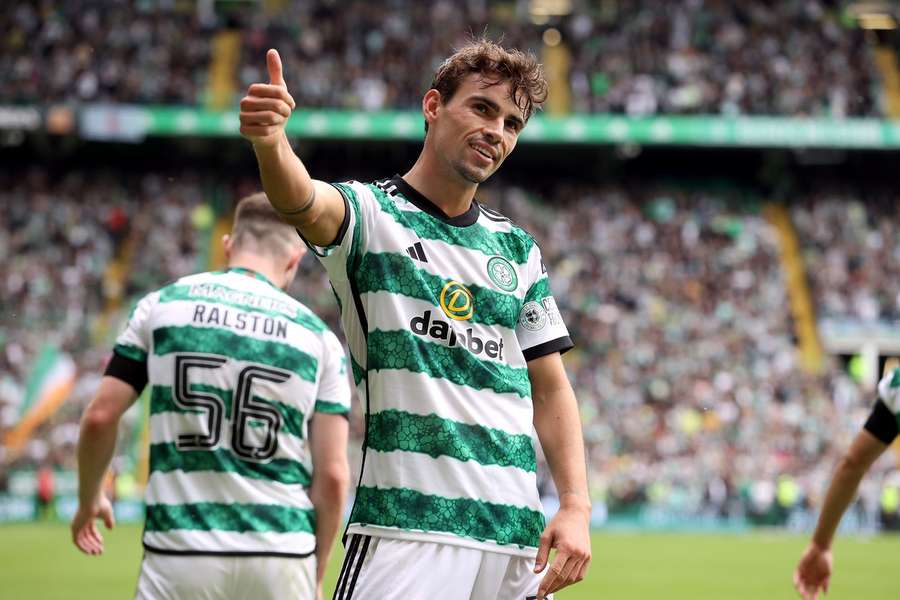 Matt O'Riley celebrates Celtic's fourth