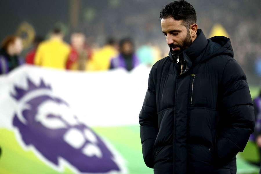 Manchester United's Portuguese head coach Ruben Amorim reacts