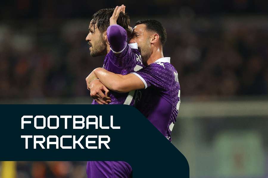 Fiorentina's Luca Ranieri celebrates giving his side the lead against Roma