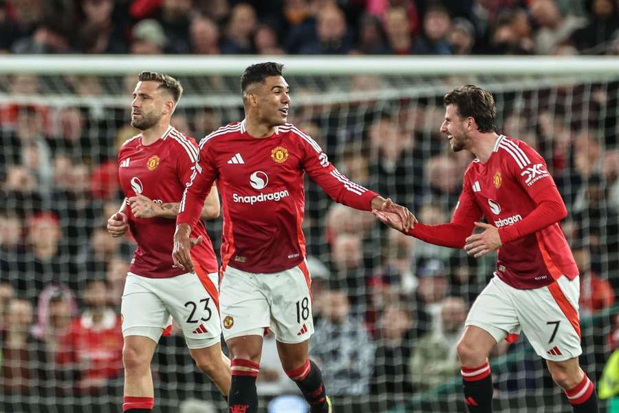 Man United's Casemiro celebrates his intention to make him 2-1 against the athletic club during the second semifinal of the Europa League-Second. Man United's Casemiro celebrates his intention to make him 2-1 against the athletic club during the second semifinal of the Europa League-Second.