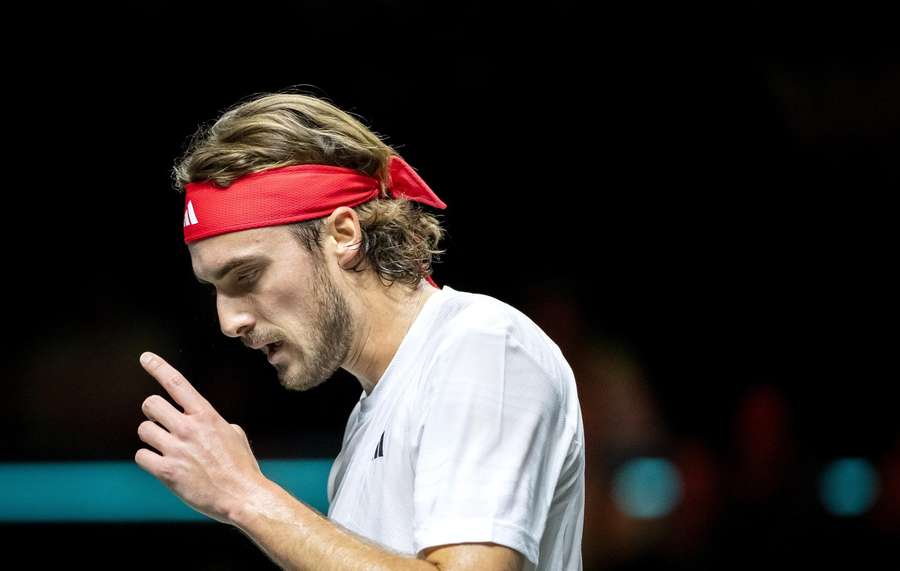 Stefanos Tsitsipas reacts during his ABN AMRO Open match against Tallon Griekspoor Stefanos Tsitsipas reacts during his ABN AMRO Open match against Tallon Griekspoor