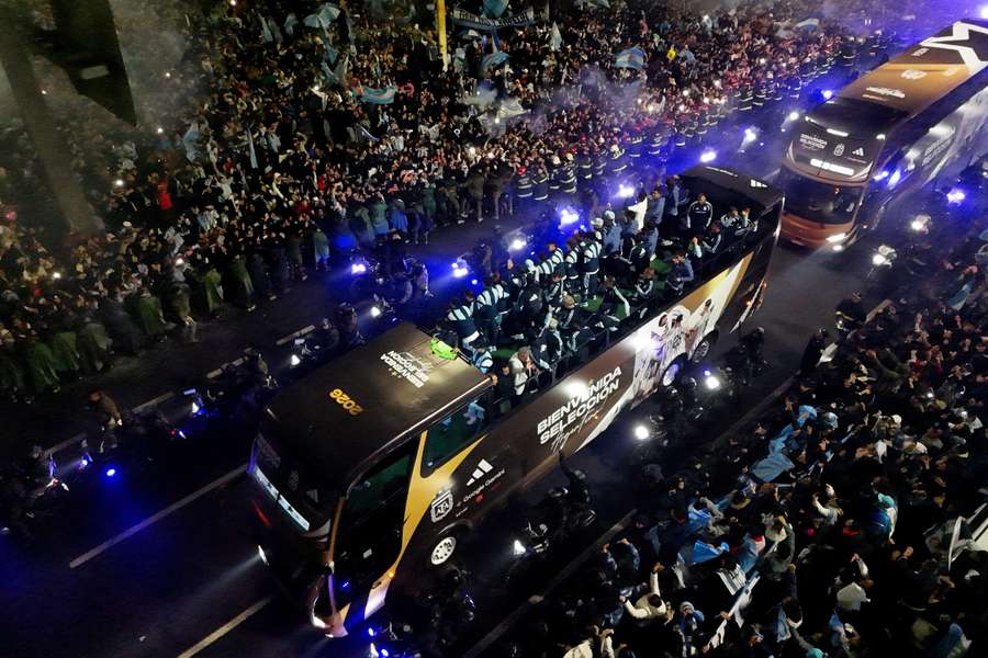 Drone view shows Argentina players as fans welcome the team after they arrive in Buenos Aires after losing the World Cup final to Spain Drone view shows Argentina players as fans welcome the team after they arrive in Buenos Aires after losing the World Cup final to Spain