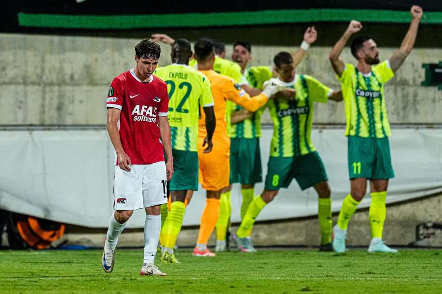 AEK Larnaca celebrate their second goal