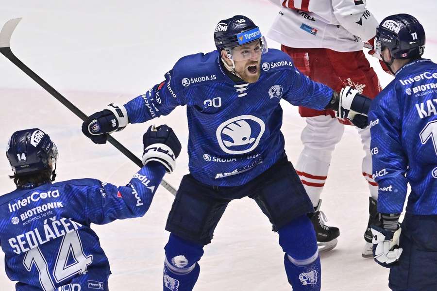 Jakub Lev slaví gól proti Třinci. Jakub Lev slaví gól proti Třinci.