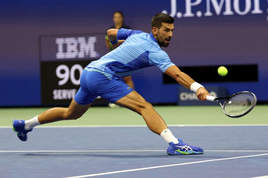 Dominic Stricker reacts after beating Stefanos Tsistsipas in New York