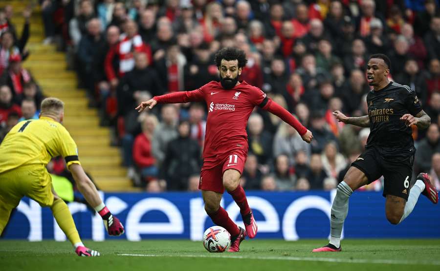 Egyptian striker Mohamed Salah pulls a goal back for Liverpool before half-time