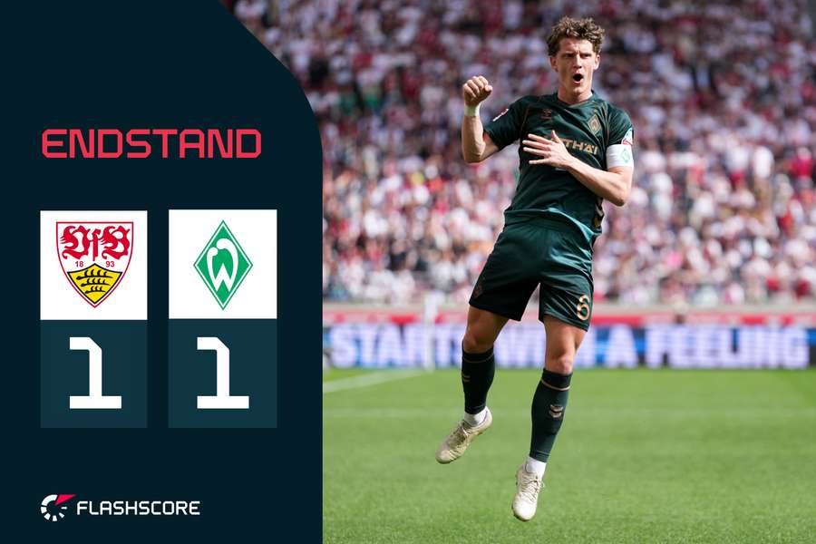 Jens Stage bejubelt seinen zwischenzeitlichen Führungstreffer für Werder Bremen in Stuttgart.