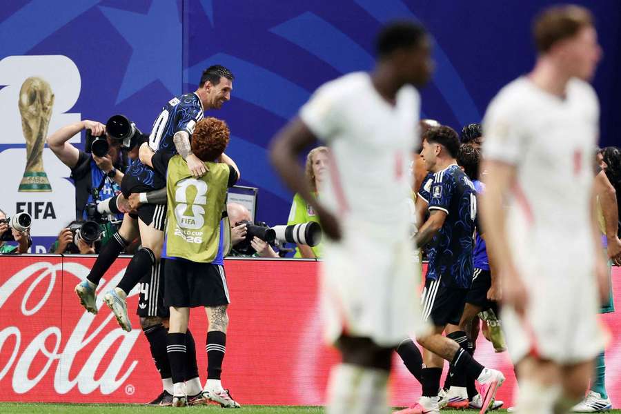 Argentina's Lionel Messi celebrates with teammates after Lautaro Martinez scores their second goal Argentina's Lionel Messi celebrates with teammates after Lautaro Martinez scores their second goal