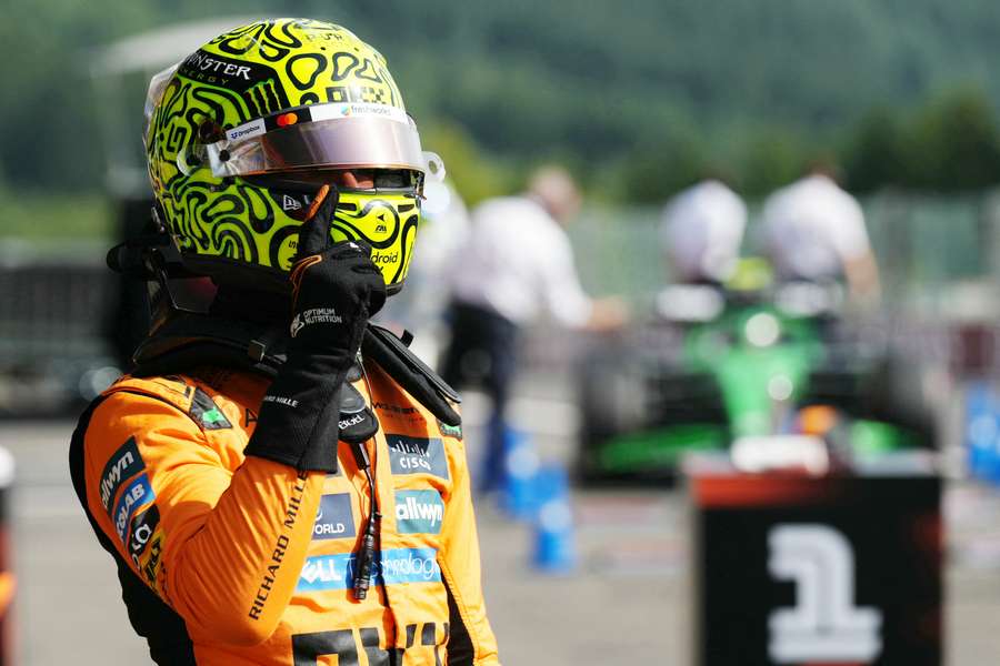 Lando Norris feiert seine Pole-Position. Lando Norris feiert seine Pole-Position.