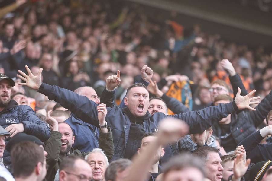 Een fan viert een goal van Wolves