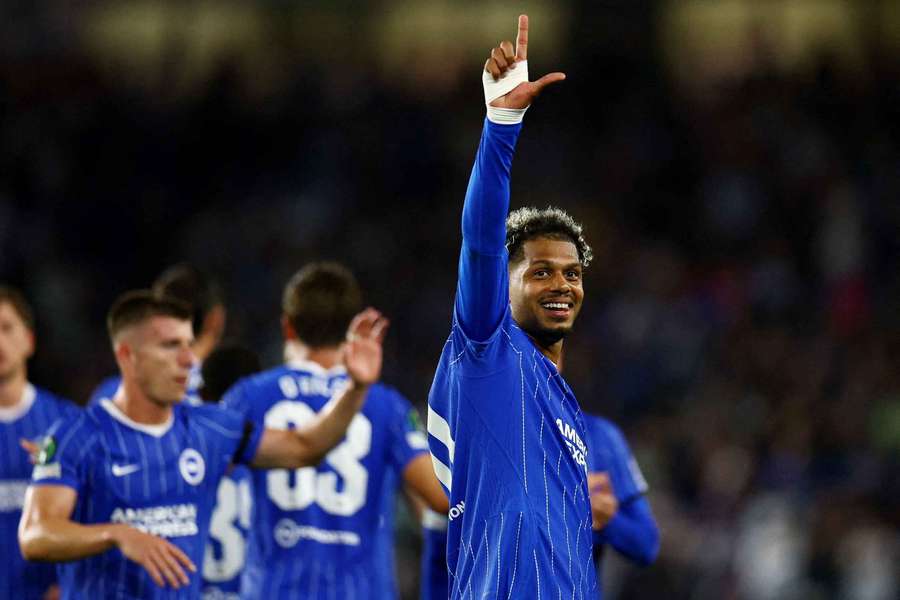 Brighton and Hove Albion's Georginio Rutter celebrates scoring their first goal after a VAR review Brighton and Hove Albion's Georginio Rutter celebrates scoring their first goal after a VAR review