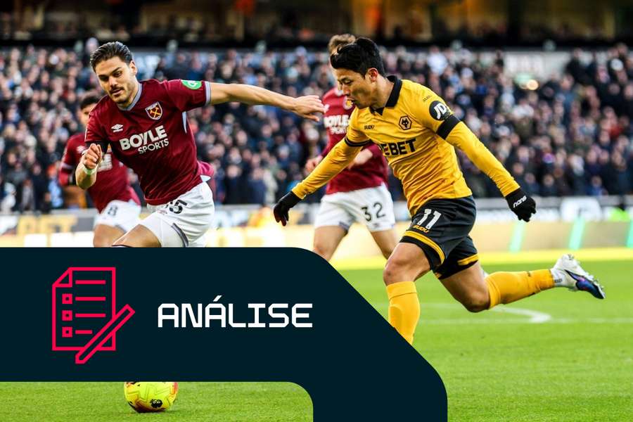 Hwang Hee-Chan, dos Wolves, durante o jogo contra o West Ham United