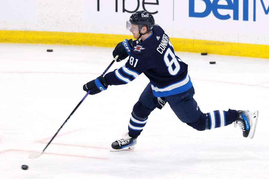 Winnipeg Jets' Kyle Connor warms up before a game against the Colorado Avalanche in game one of the first round of the 2024 Stanley Cup playoffs