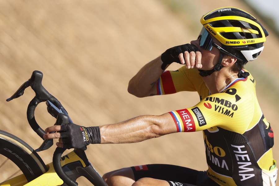 Primoz Roglic in actie tijdens de Ronde van Spanje op 6 September 2022