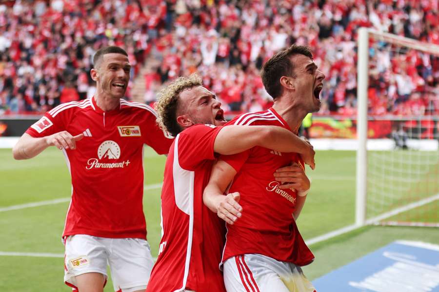 Janik Haberer (right) celebrates his late goal for Union Berlin