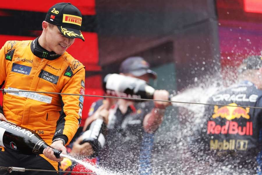 McLaren's Lando Norris celebrates finishing second