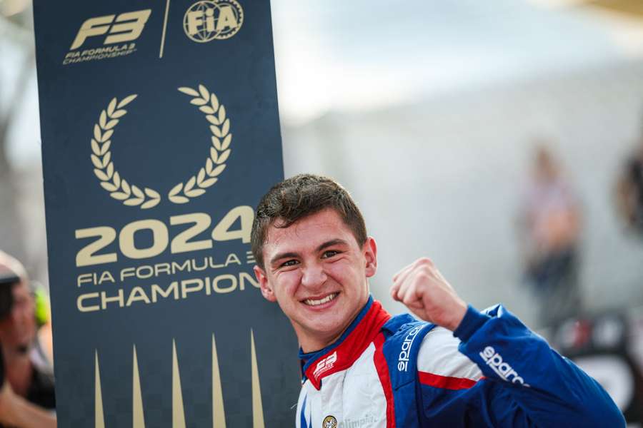 Trident's Leonardo Fornaroli celebrates winning the Formula 3 title