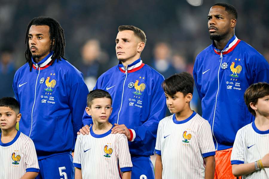 Jules Koundé, Lucas Digne et Mike Maignan en novembre dernier avec l'équipe de France.