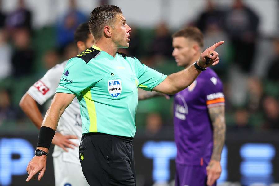 Referee Shaun Evans in action during an Australian A-League match.