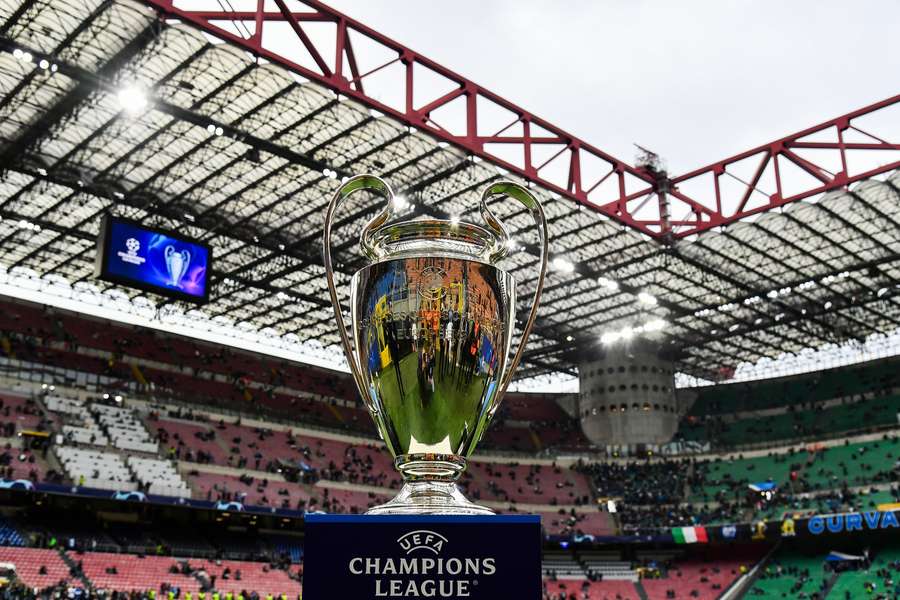 The Champions League trophy is shown ahead of kick-off