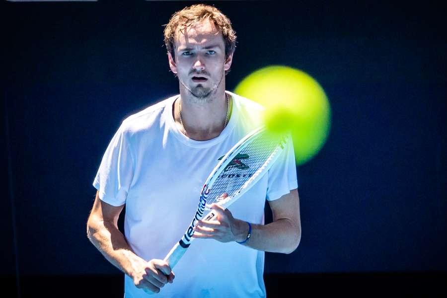 Daniil Medvedev attends a practice match ahead of the Australian Open