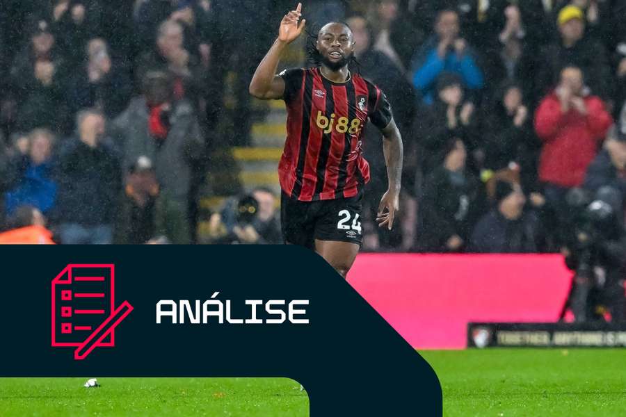 Antoine Semenyo, do Bournemouth, celebra um golo frente ao Fulham