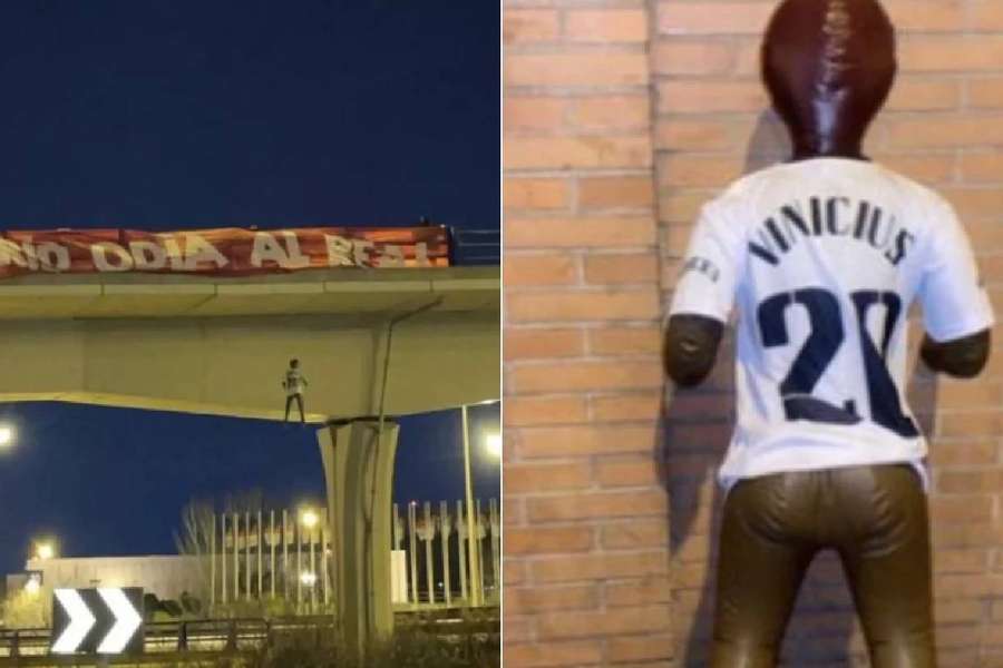 Boneco de Vini Jr. enforcado em ponte de Madri