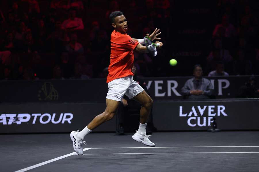 Felix Auger-Aliassime of Team World plays in the match against Gael Monfils of Team Europe