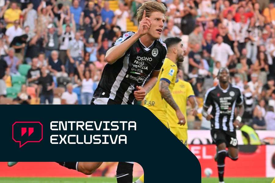 Thomas Kristensen, del Udinese, celebra su gol ante Hellas Verona en agosto.