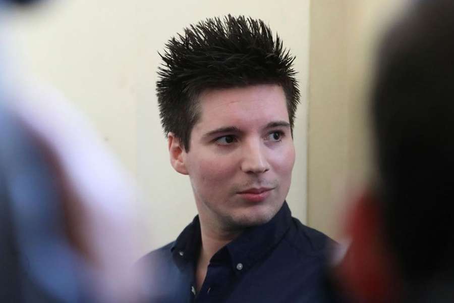 Football Leaks whistleblower Rui Pinto at the Metropolitan Court in Budapest, Hungary, in March 2019