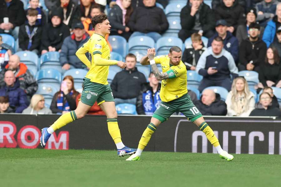 Martin Boyle celebrating a goal for Hibernian in May.