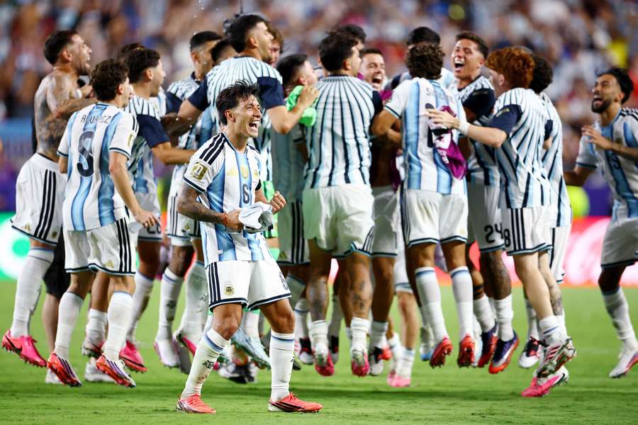 Argentina celebrate their 3-1 victory over Switzerland.
