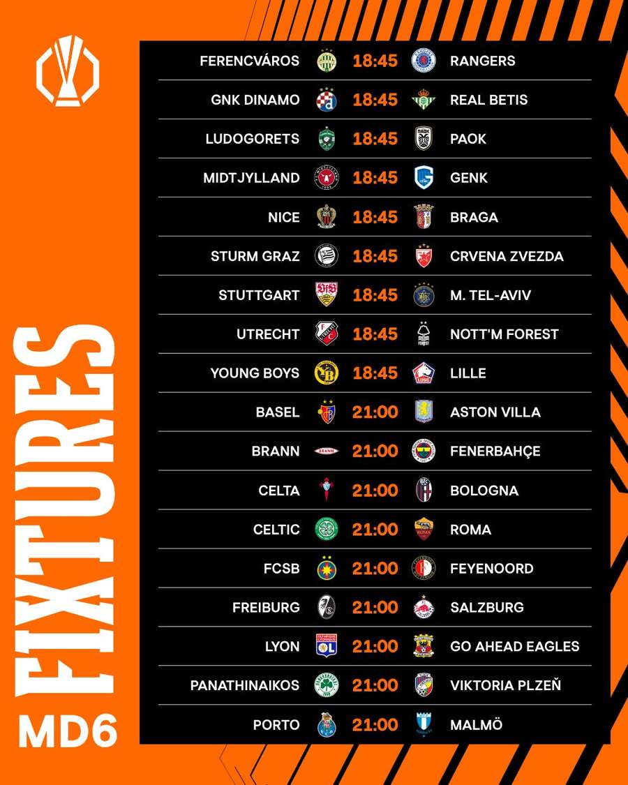 Harmonogram 6. koolejki Ligi Europy Harmonogram 6. koolejki Ligi Europy