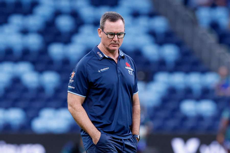 Waratahs head coach Dan McKellar inspecting the Allianz Stadium pitch last week.