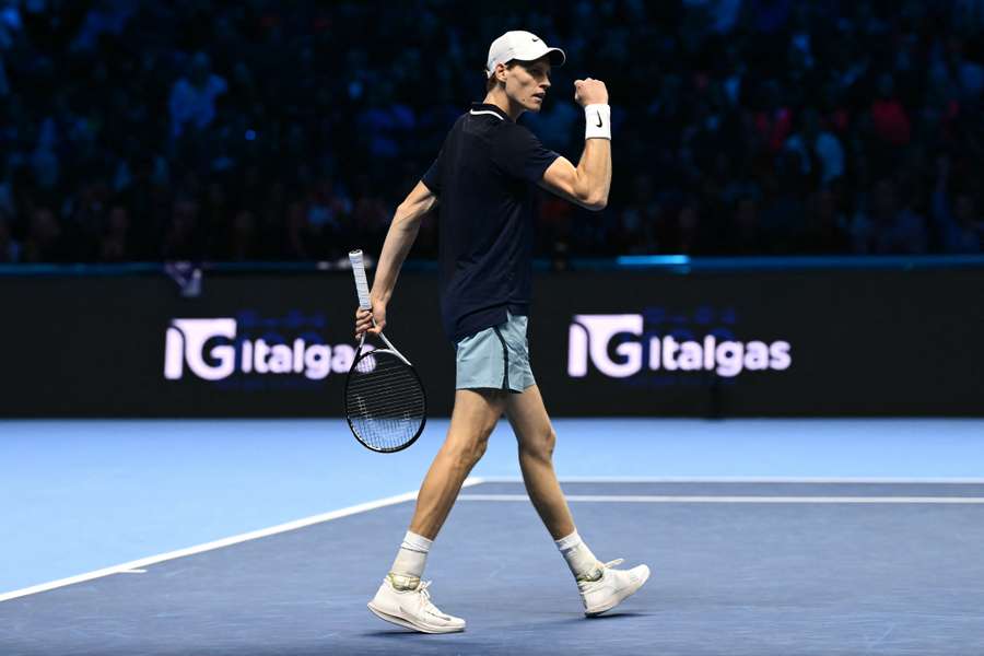 Italy's Jannik Sinner reacts during his match against Russia's Daniil Medvedev at the ATP Finals