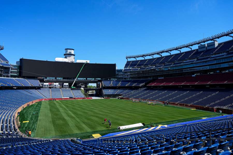 Vue générale du Gillette Stadium de Boston lors des préparatifs de la Coupe du monde 2026, le 26 mai 2026.