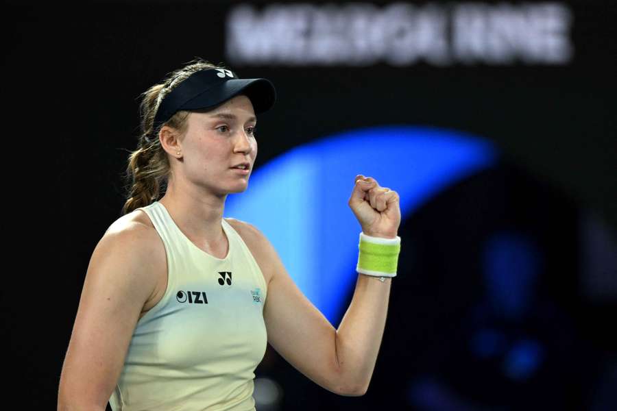 Elena Rybakina celebrates reaching the final